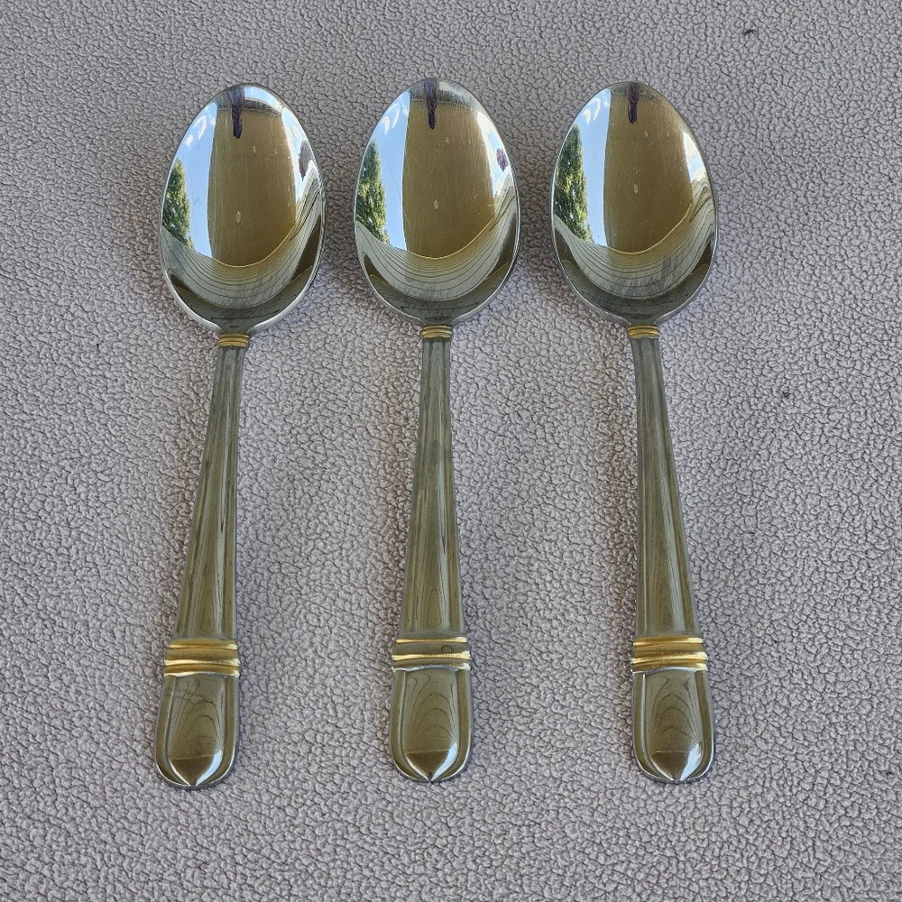 Towle Gold Ariel 3 Piece Serving Spoon Flatware Set